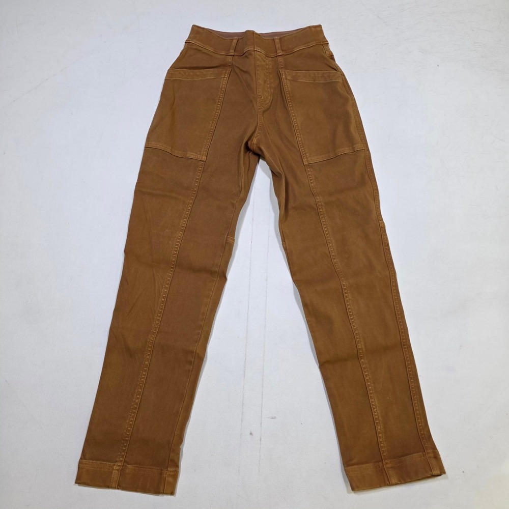 Spanx Pants Women XS Brown Stretch Twill Utility Straight Leg Seam Detail 8897